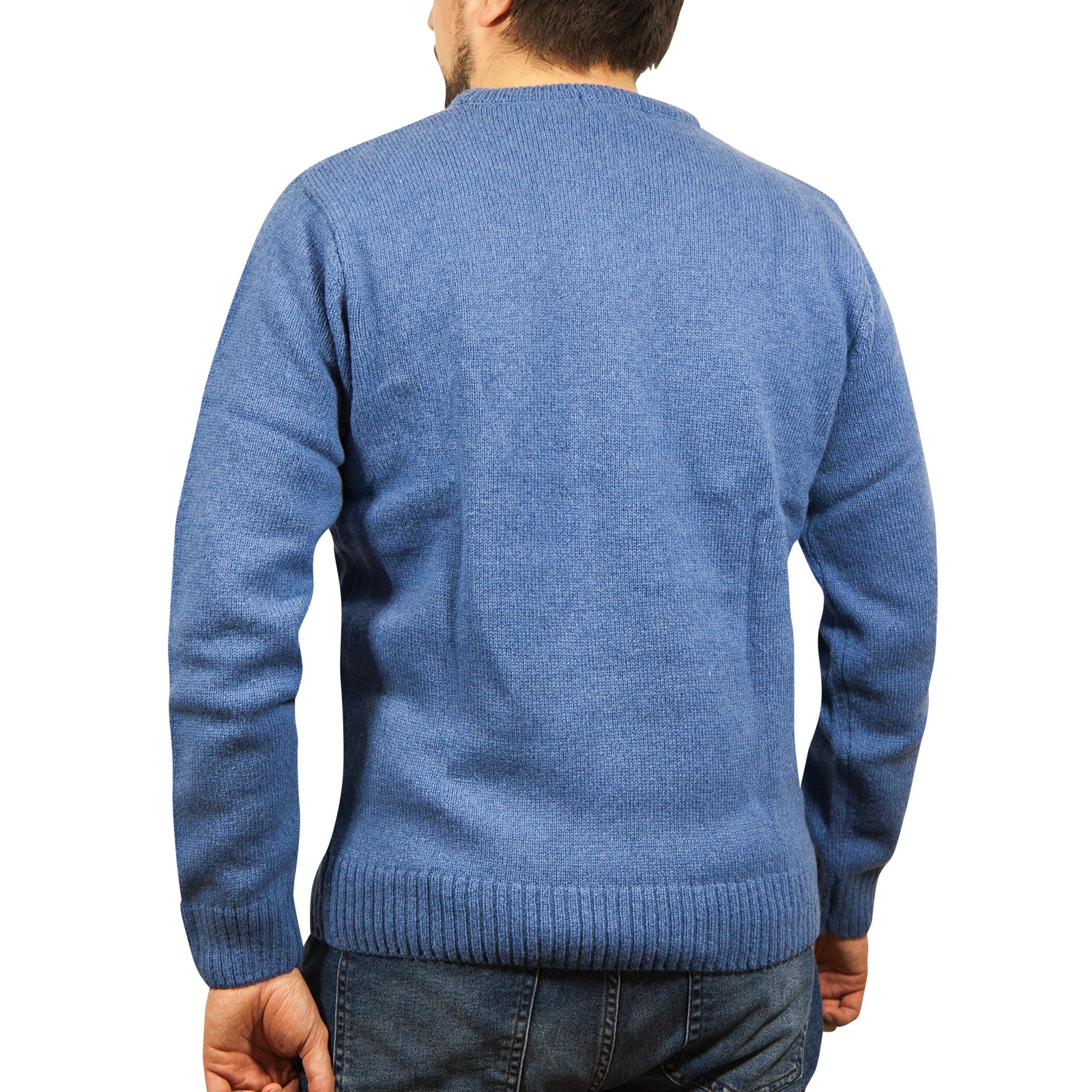 100% SHETLAND WOOL CREW Round Neck Knit JUMPER Pullover Mens Sweater Knitted - Sky (40) - 5XL