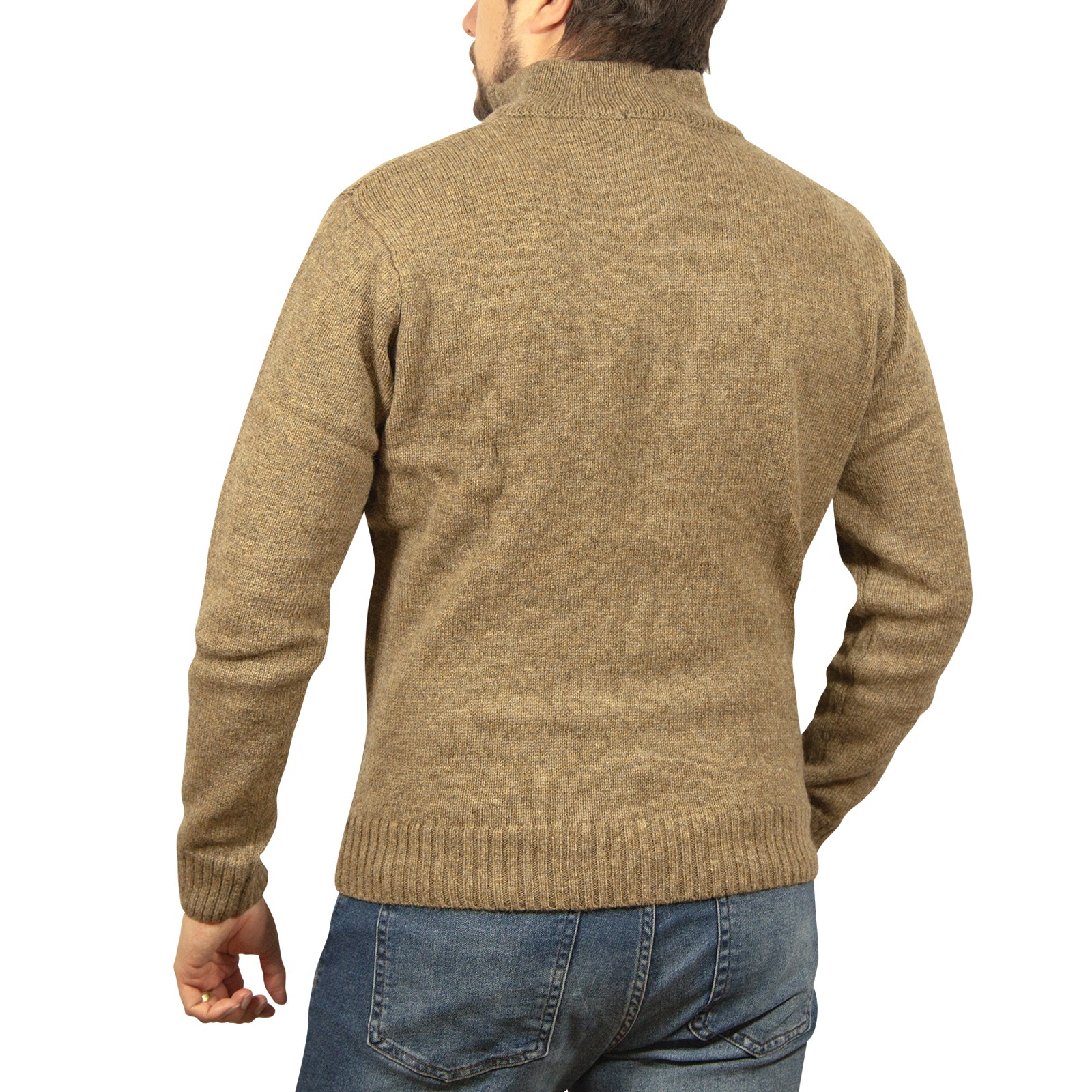 100% SHETLAND WOOL Half Zip Up Knit JUMPER Pullover Mens Sweater Knitted - Nutmeg (23) - 4XL