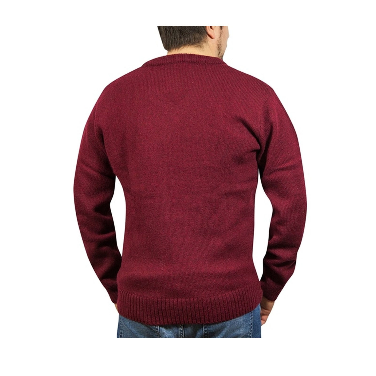 100% Shetland Wool V Neck Knit Jumper Pullover Mens Sweater Knitted - Burgundy (97) - S