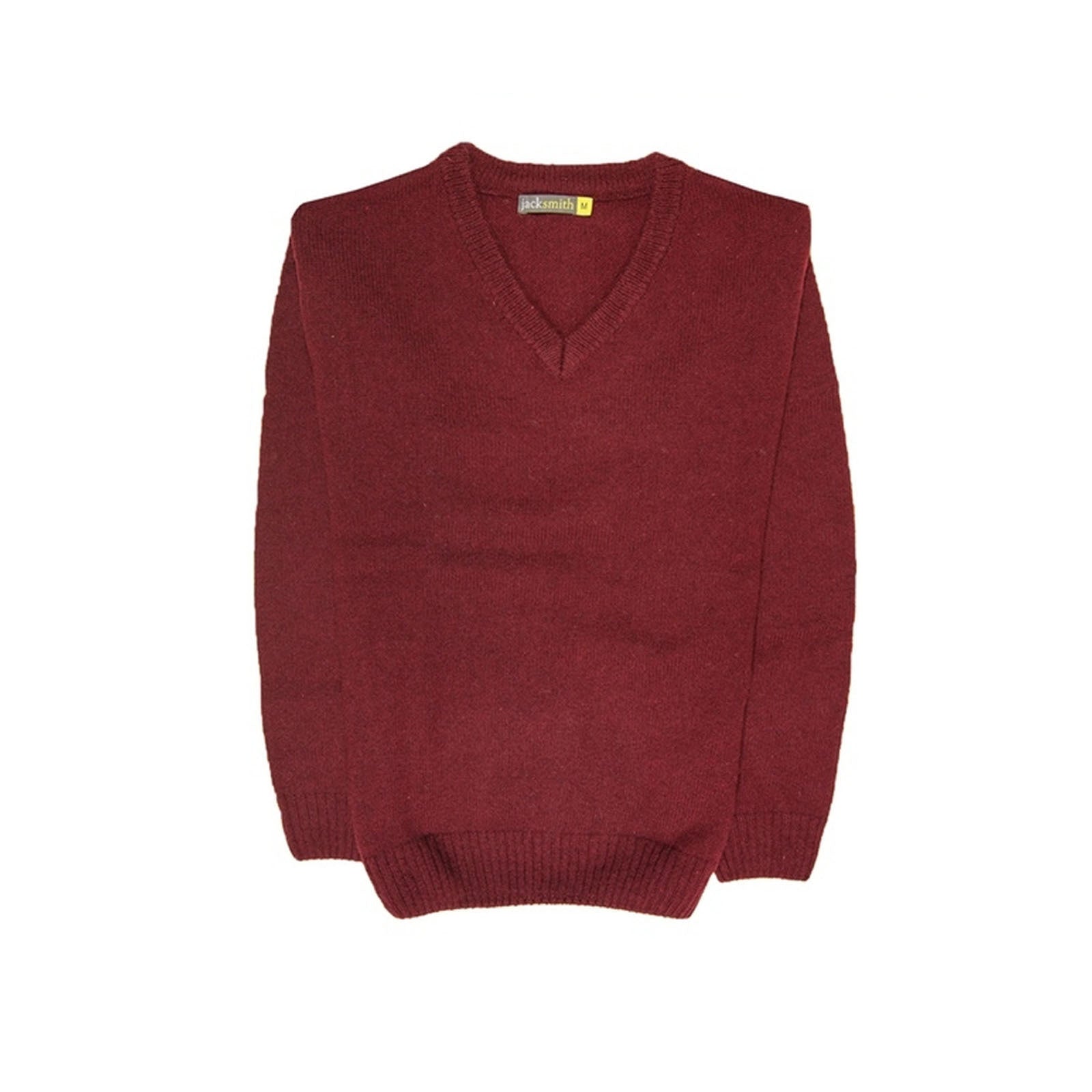 100% Shetland Wool V Neck Knit Jumper Pullover Mens Sweater Knitted - Burgundy (97) - S