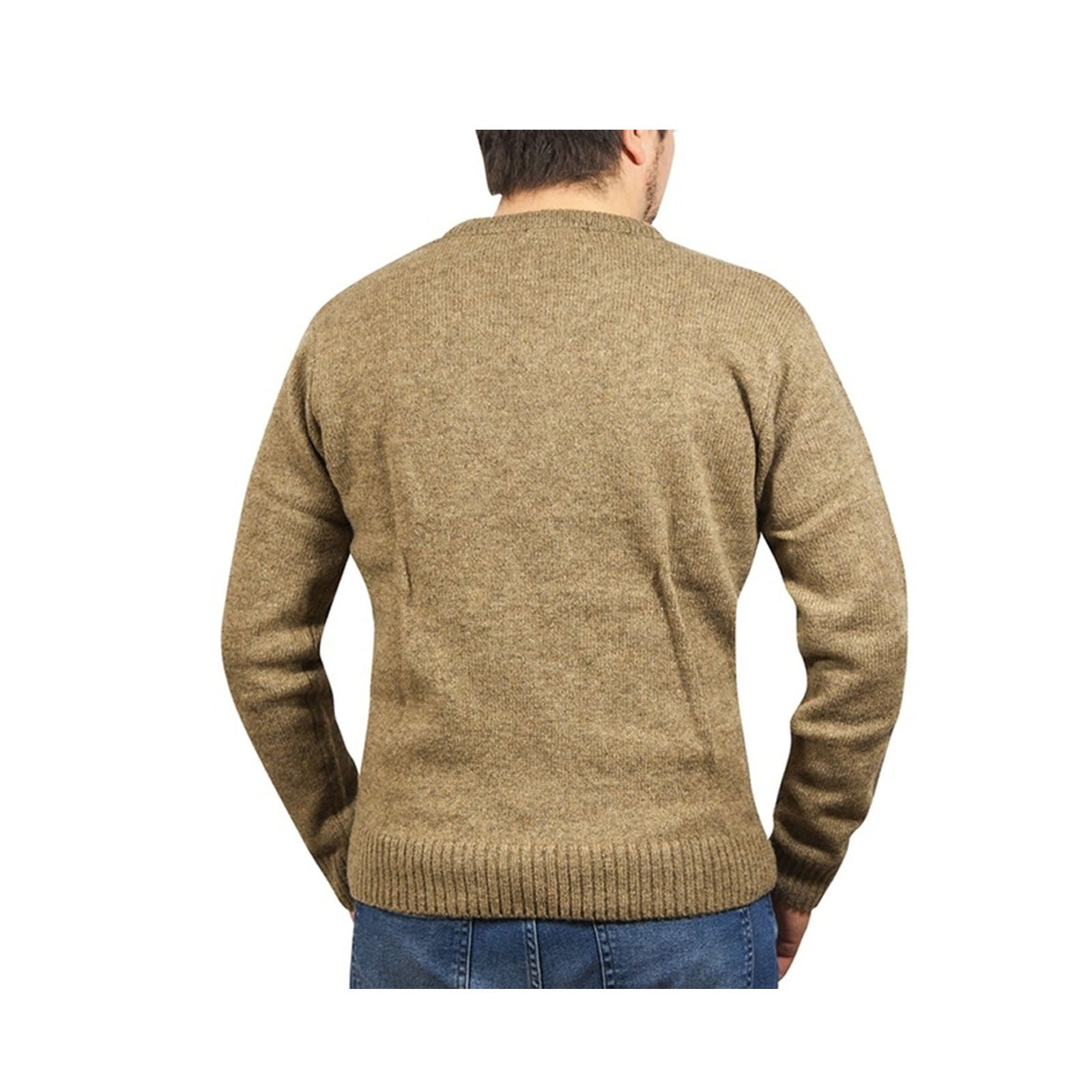 100% Shetland Wool V Neck Knit Jumper Pullover Mens Sweater Knitted - Nutmeg (23) - M