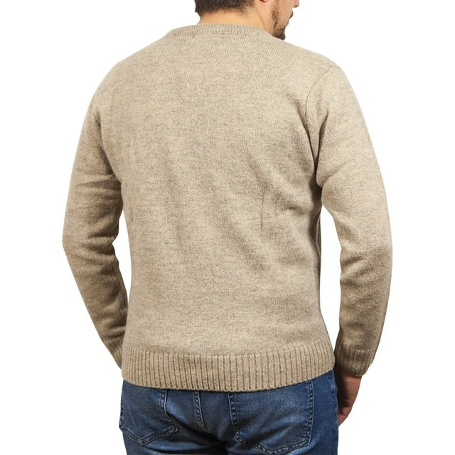 100% Shetland Wool V Neck Knit Jumper Pullover Mens Sweater Knitted - Oat Marle (03) - 5XL