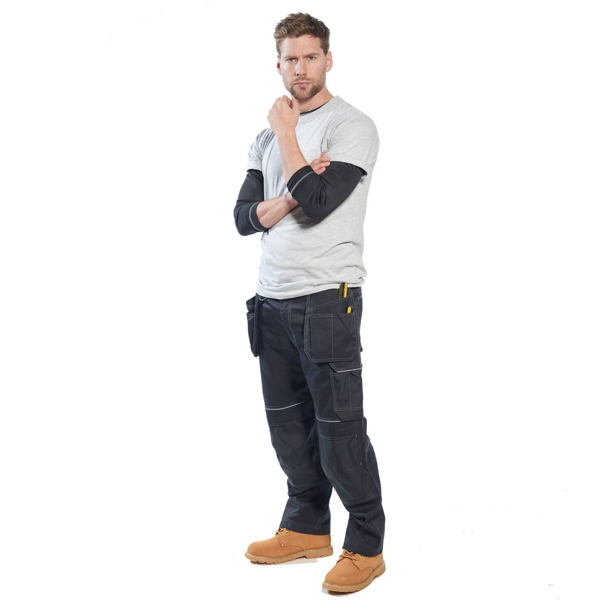 Tradies Cargo Pants Holster Work Trousers Pants w Free Kneepads Workwear Safety - Black