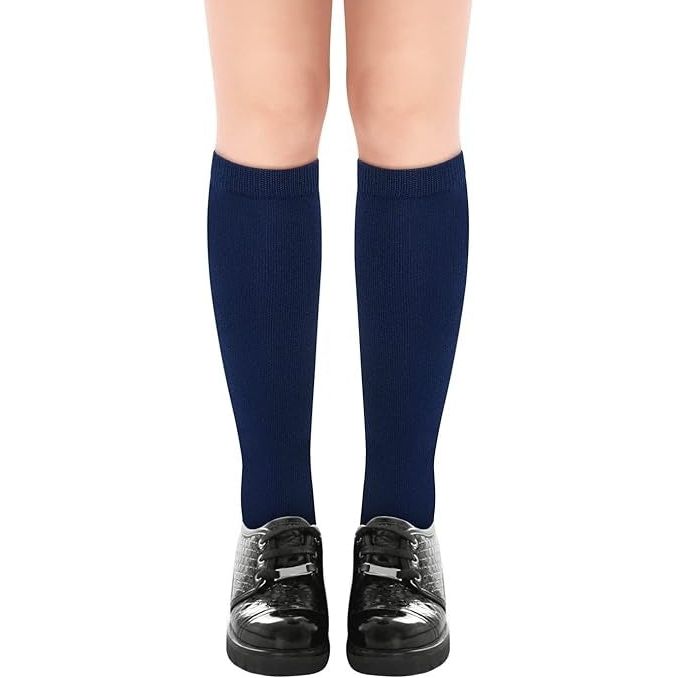 1x Pair School Uniform Knee High Socks Cotton Rich Girls Boys Kids - Navy - 13-3 (8-10 Years Old)