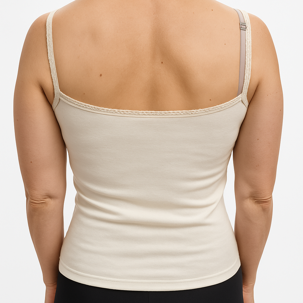Thermo Fleece Ladies Pure Wool Camisole w Lace Thermal Thermals Top Singlet - Natural