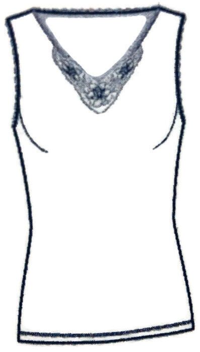 Womens V-Neck Pure Merino Wool Thermal Tank Top Lace Motif Singlet Thermals - Black