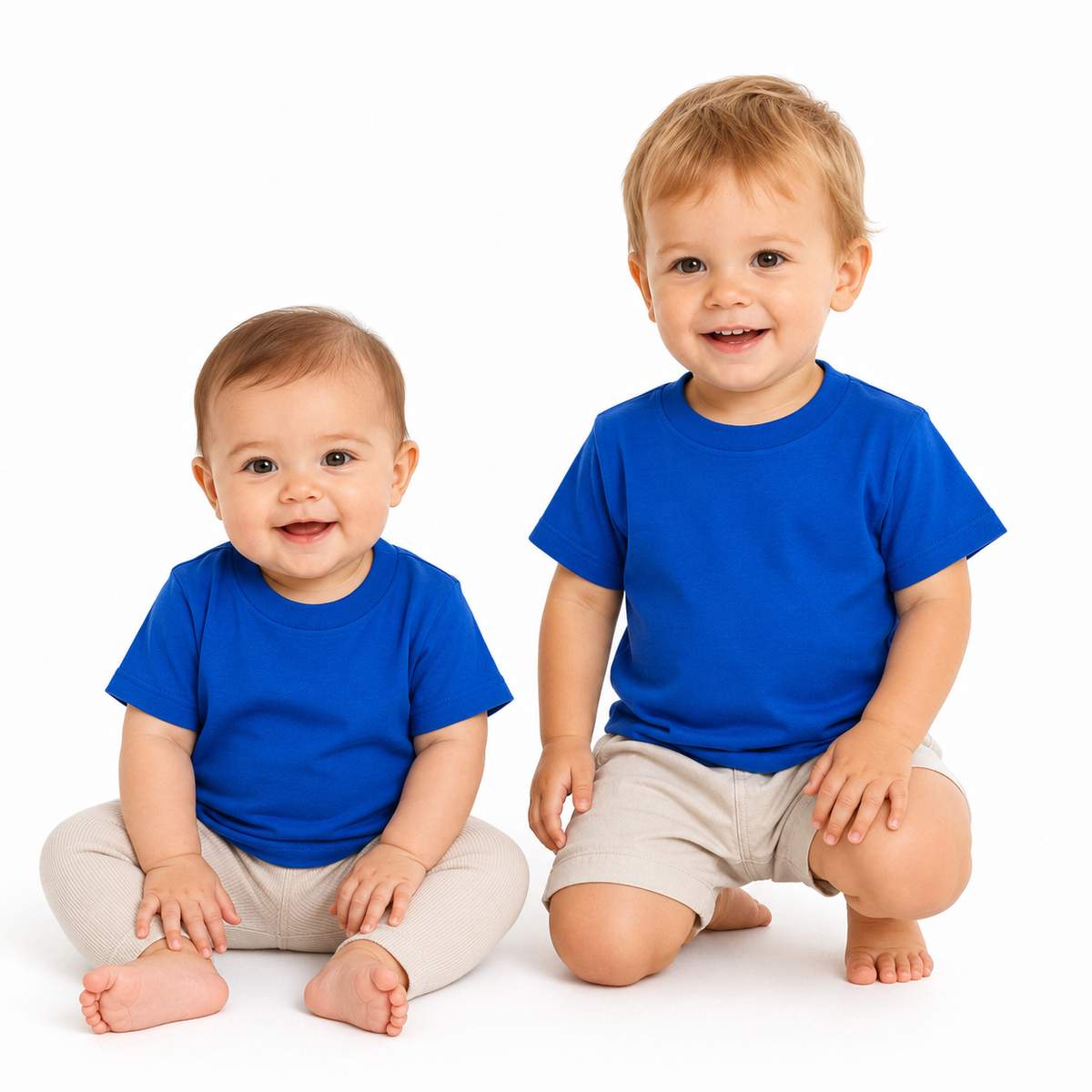 BABY & TODDLER PLAIN T SHIRT 100% COTTON Basic Blank Tee Top Teen Teenager Crew Kids - Bright Blue