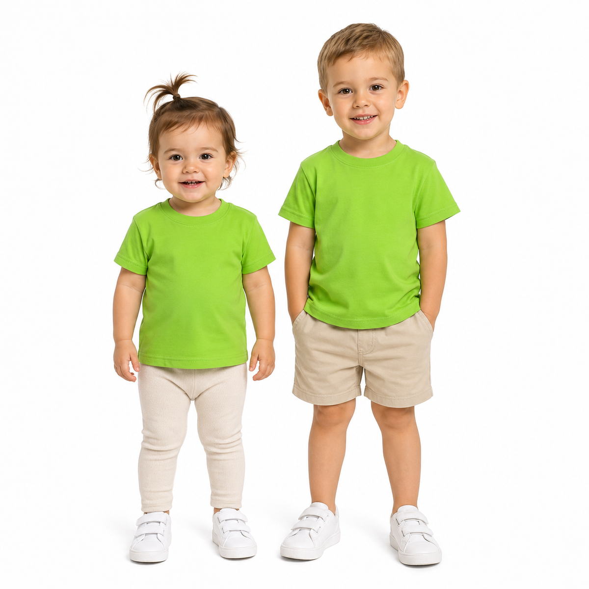 BABY &amp; TODDLER PLAIN T SHIRT 100% COTTON Basic Blank Tee Top Teen Teenager Crew Kids - Lime Green