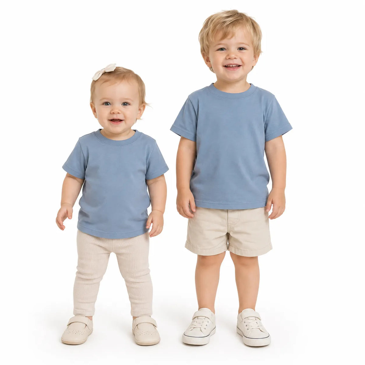 BABY & TODDLER PLAIN T SHIRT 100% COTTON Basic Blank Tee Top Teen Teenager Crew Kids - Sky Blue