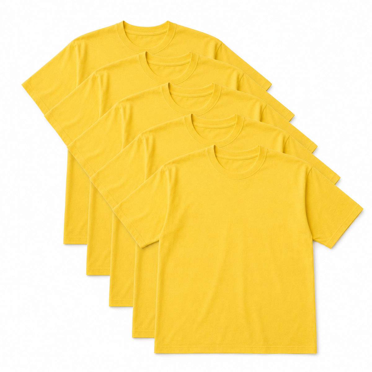 5x Mens Plain T Shirt 100% COTTON Loose Baggy Fit Blank Tee Top Basic in Yellow