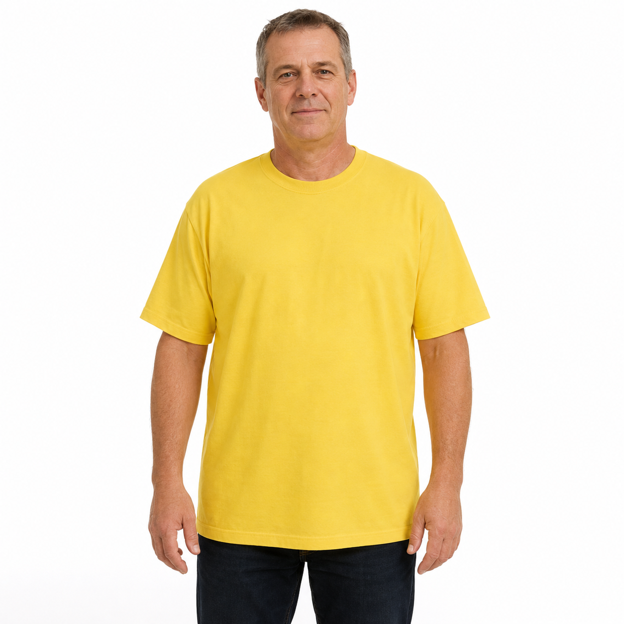 5x Mens Plain T Shirt 100% COTTON Loose Baggy Fit Blank Tee Top Basic in Yellow