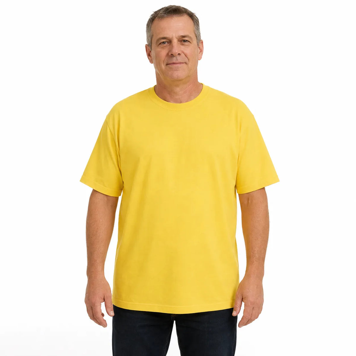 5x Mens Plain T Shirt 100% COTTON Loose Baggy Fit Blank Tee Top Basic in Yellow