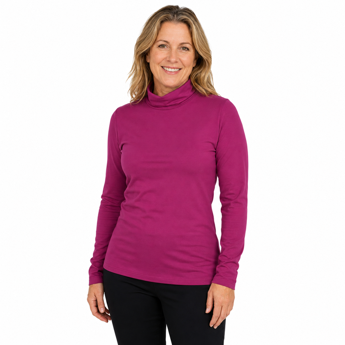 Ladies SKIVVY Turtle Neck Womens Long Sleeve Plain Top Skivvies Warm - Bright Purple