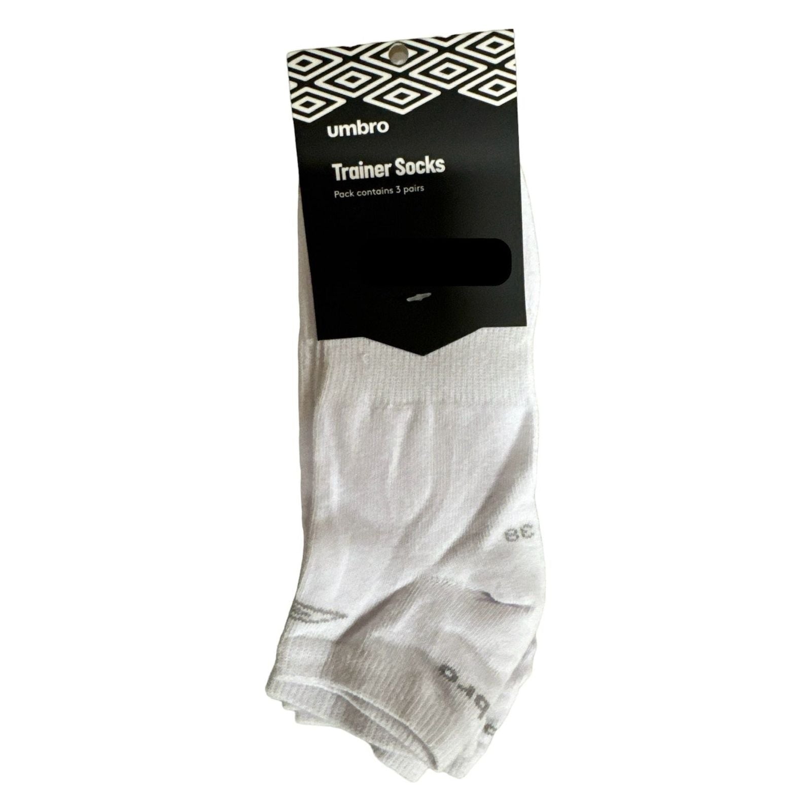 Umbro Mens Trainer Ankle Socks - White - 1 Pack of 3 Pairs - EU 35-38