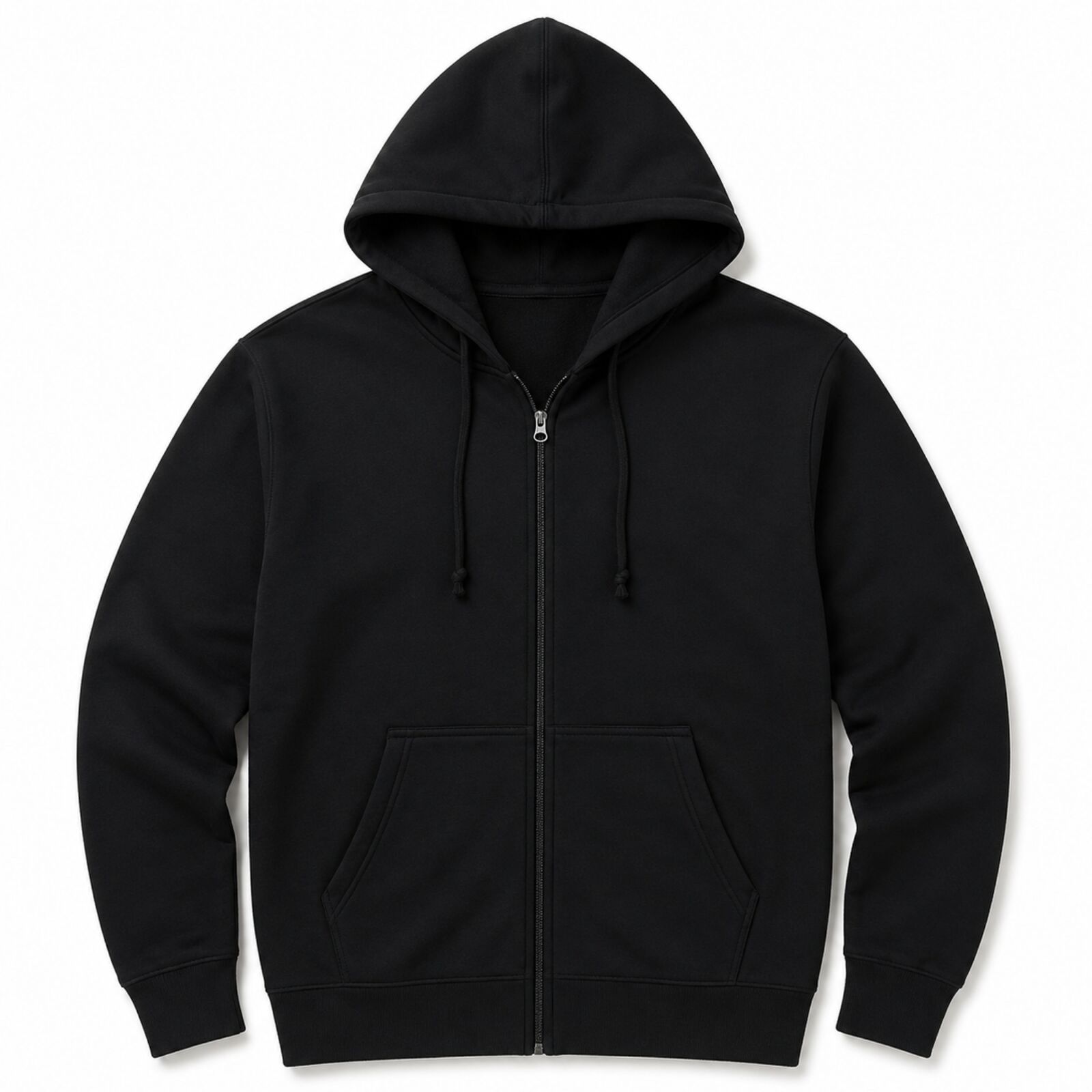 Mens Plus Size Full Zip Hoodie Fleece Jumper Jacket Winter Polyester - Black