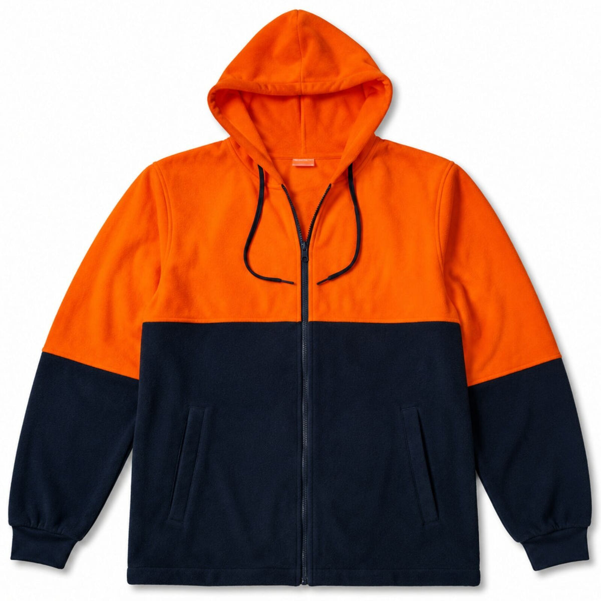 Hi Vis Polar Fleece Hoodie Full Zip Safety Workwear Jacket Jumper - Orange/Navy
