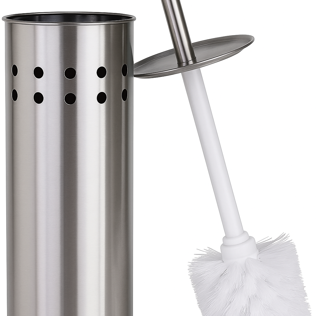 Toilet Brush Holder Metal Stainless Steel Bathroom Set Handle Round Cover Clean