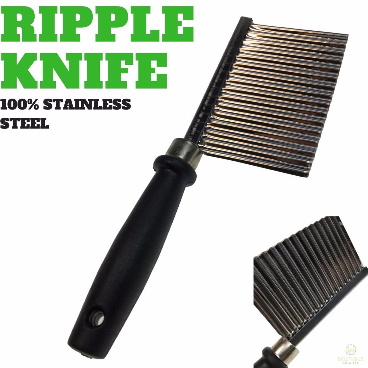 LARGE RIPPLE JELLY KNIFE Stainless Steel Blade Potato Crinkle Wavy Cutter Slicer