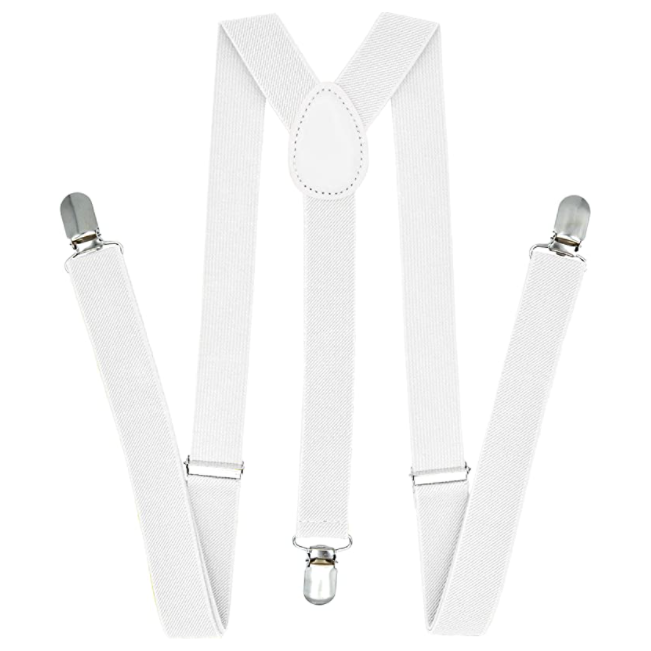 35mm WIDE SUSPENDERS Mens Adjustable Braces Clip On Trouser Elastic Y-Back - White
