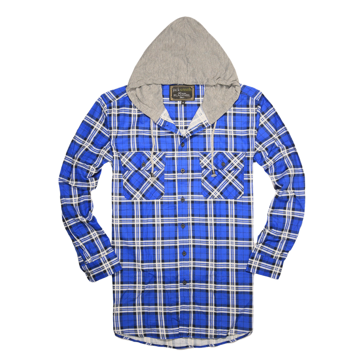 Mens Cotton Flannelette Shirt w Jersey Hood Long Sleeve Flannel - Spanish Blue - XXL