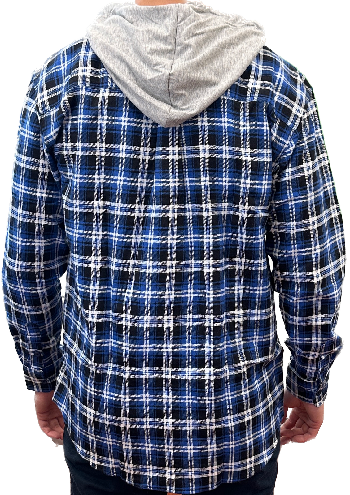 Mens Cotton Flannelette Shirt w Jersey Hood Long Sleeve Flannel - Denim