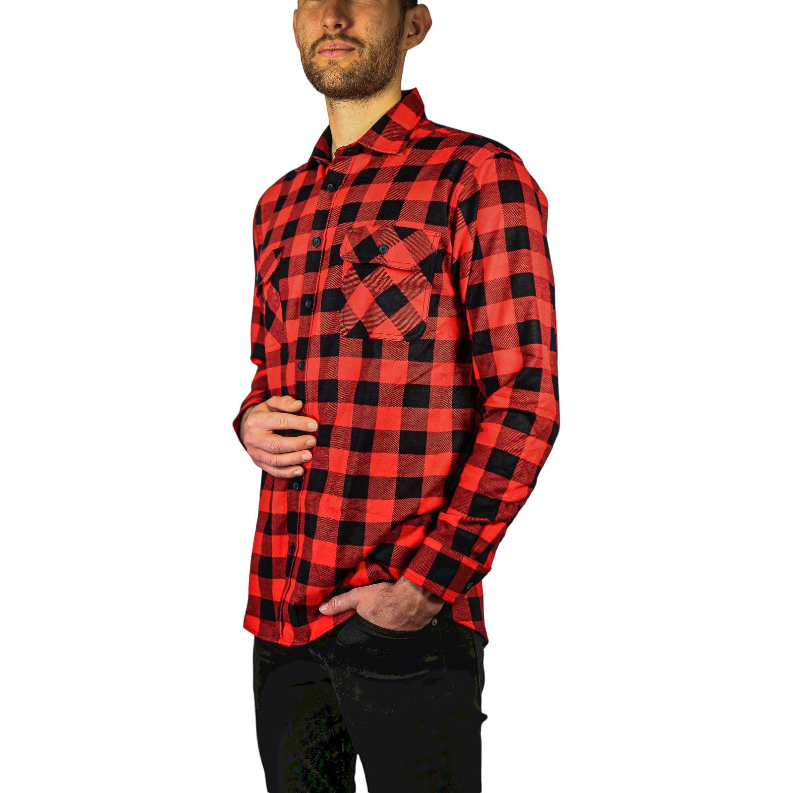 Jacksmith Quilted Flannelette Shirt Mens Jacket 100% Cotton Padded Warm Winter Flannel - Red/Black - M