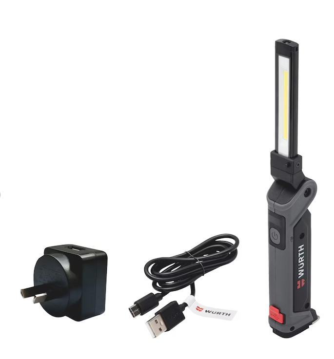 Wurth Cordless LED Handheld Work Lamp ERGOPOWER BEND+ – 700 Lumen, Folding Head, USB Rechargeable