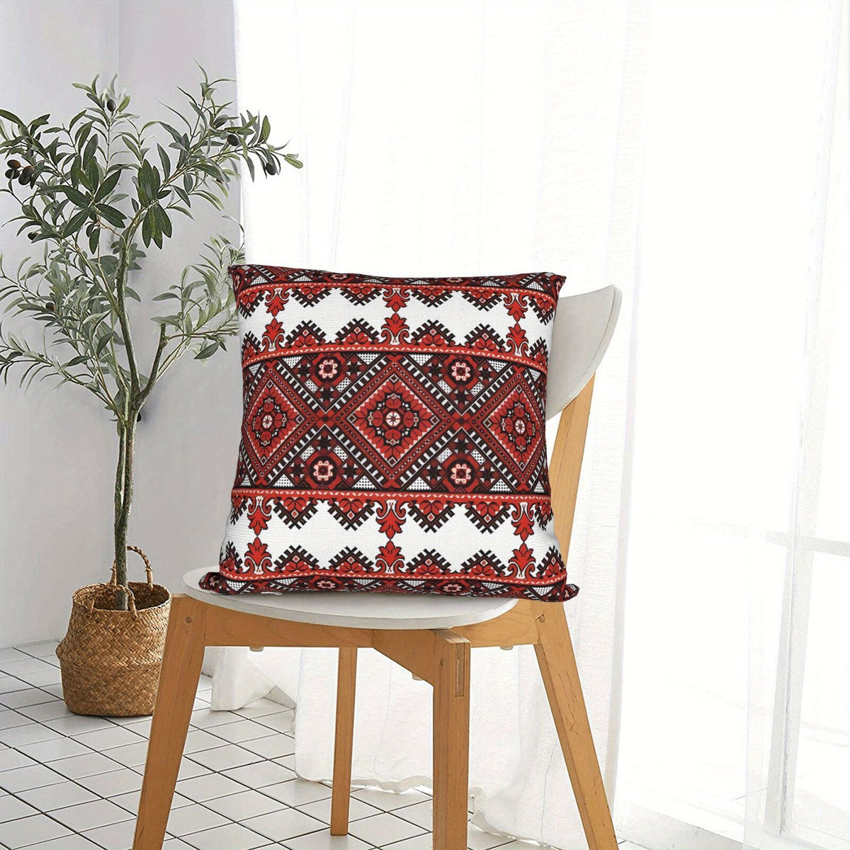 Ukrainian Square Cushion Pillow Cover – Traditional Print Folk w/ Zipper (45x45cm)