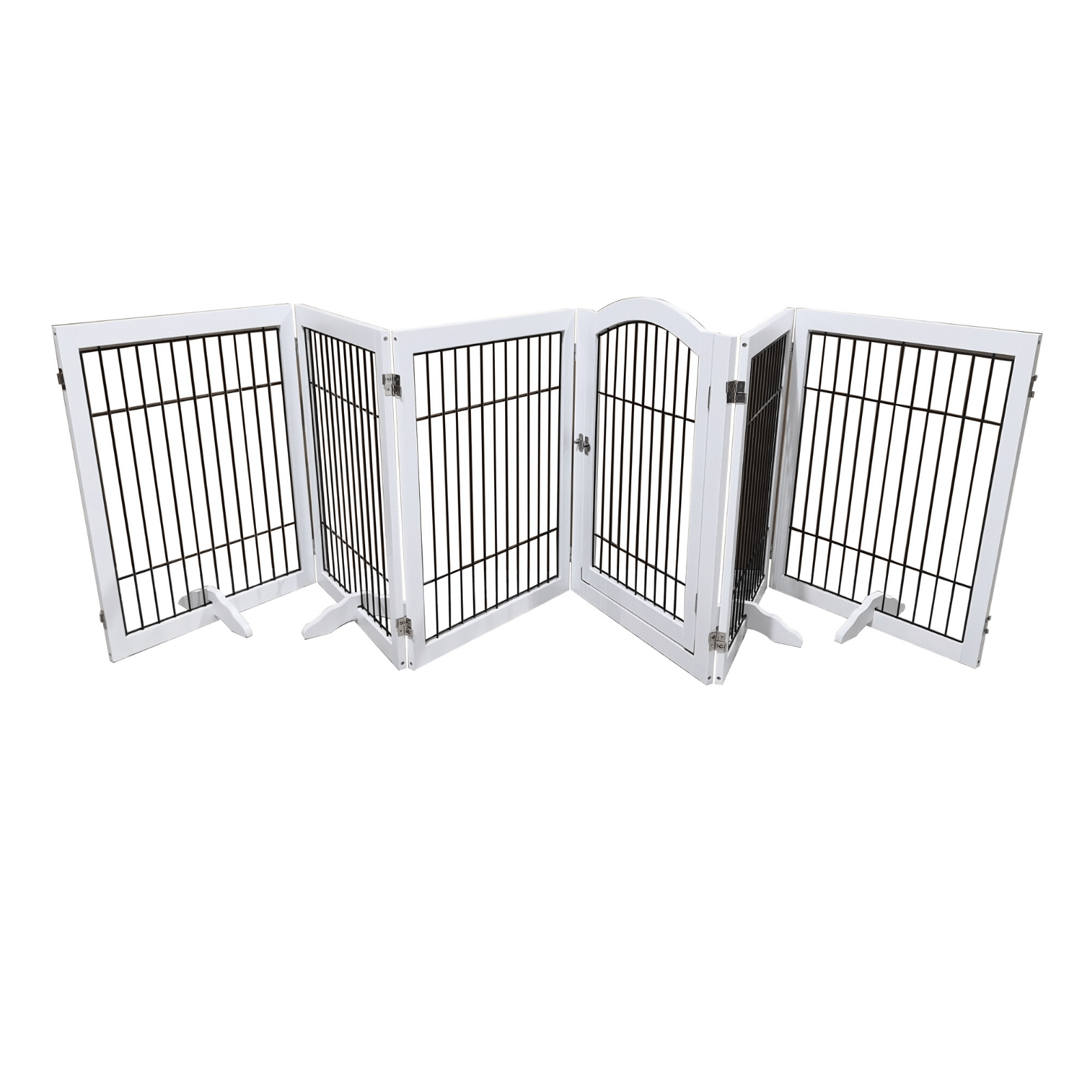 Wooden Dog Pen and Six Panel Pet Gate, White