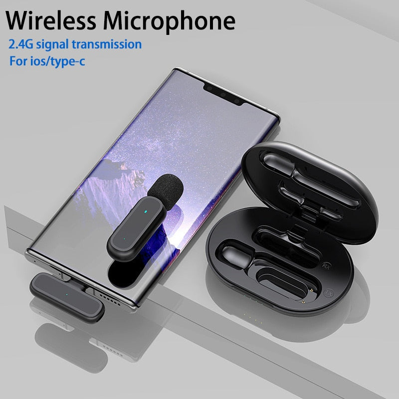 Professional Wireless Lavalier Microphone Set with Portable Charging Box Crystal Clear Audio - 2in1-fast connection