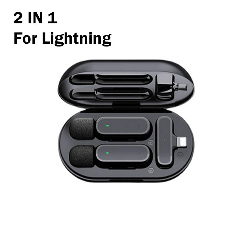 Professional Wireless Lavalier Microphone Set with Portable Charging Box Crystal Clear Audio - 2in1-fast connection