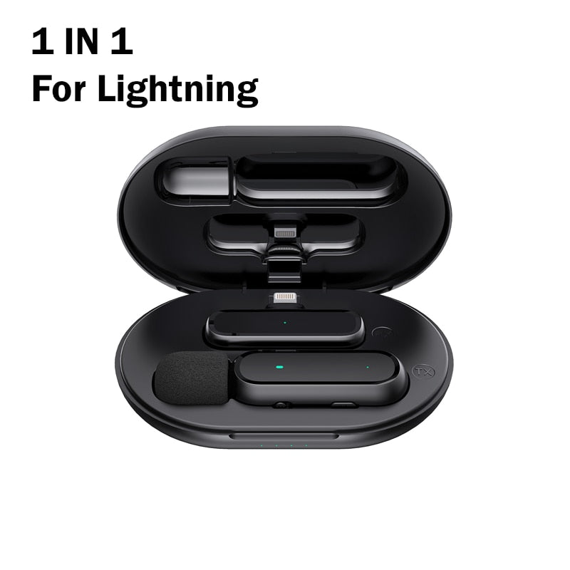 Professional Wireless Lavalier Microphone Set with Portable Charging Box Crystal Clear Audio - 2in1-fast connection
