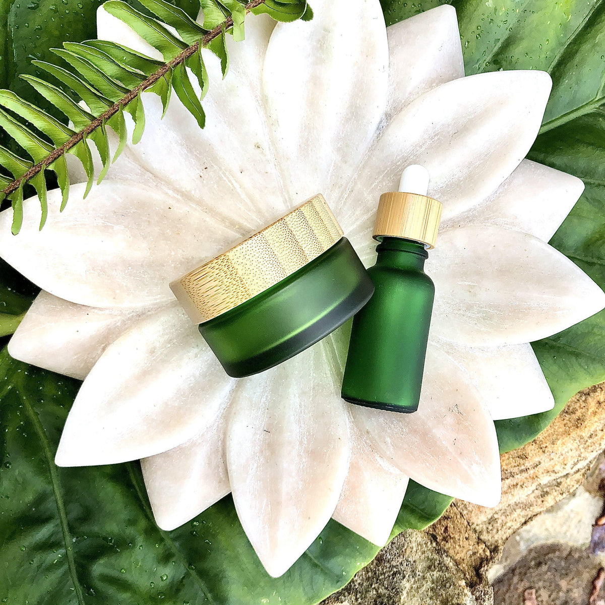 Cosmetic Bamboo Lid Glass Jar &amp; Dropper Set