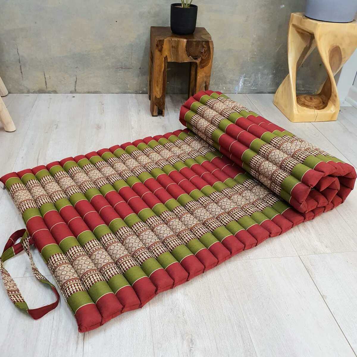 Thai Kapok Roll Up Mattress Foldout Mat Red&amp;Green