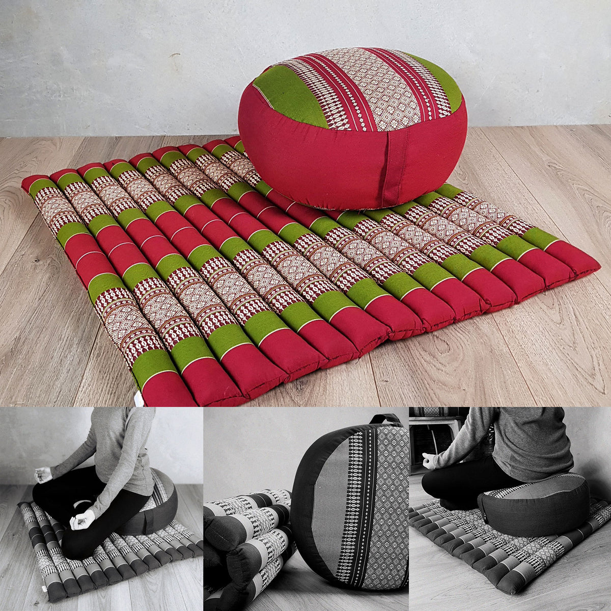 Zafu &amp; Zabuton Meditation Set Red&amp;Green