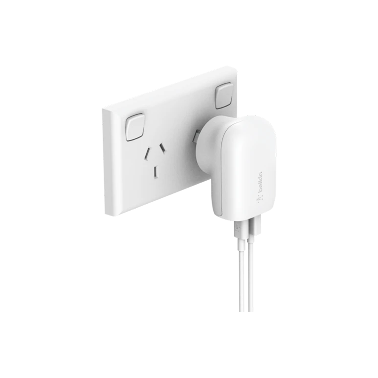 Belkin Dual PD Wall Charger with PPS - 42W Fast Charging for iPhone & Android, 1x USB-C (30W) & 1x USB-A (12W) - White