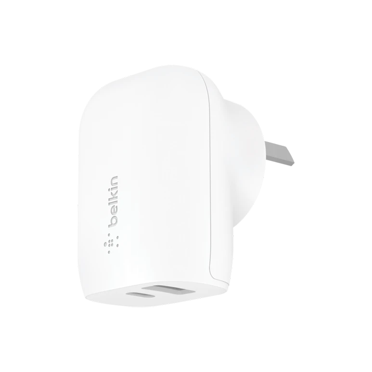Belkin Dual PD Wall Charger with PPS - 42W Fast Charging for iPhone & Android, 1x USB-C (30W) & 1x USB-A (12W) - White