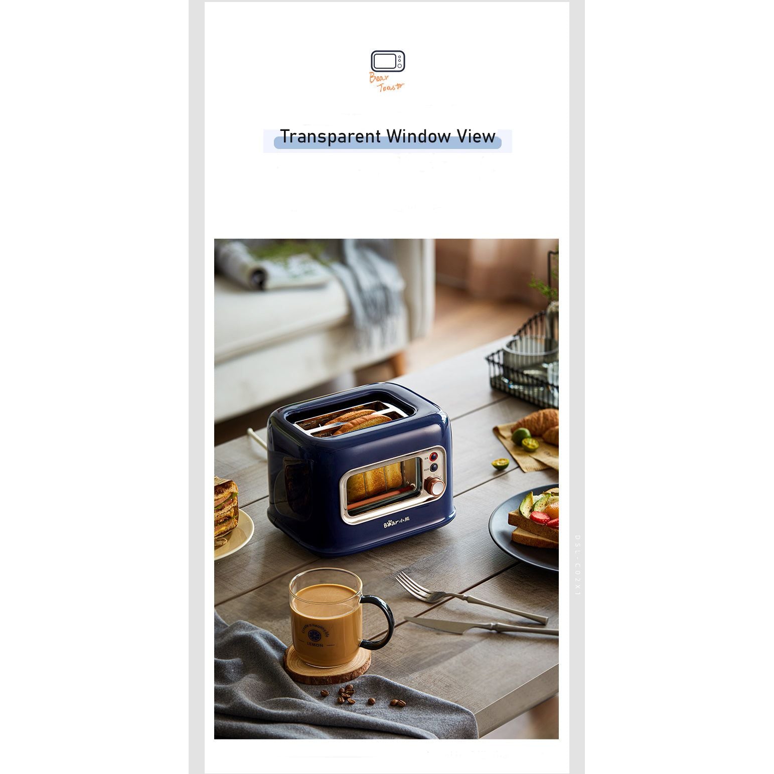 BEAR Double Slots Bread Toaster With Glass Window DSL-C02X1