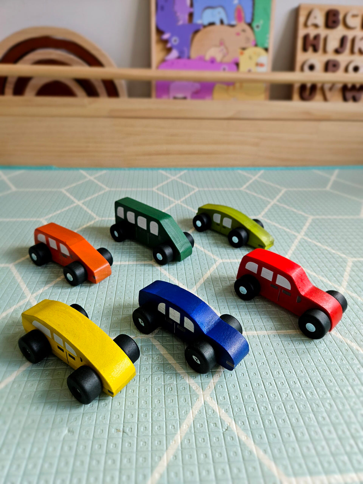 Coloured wooden cars