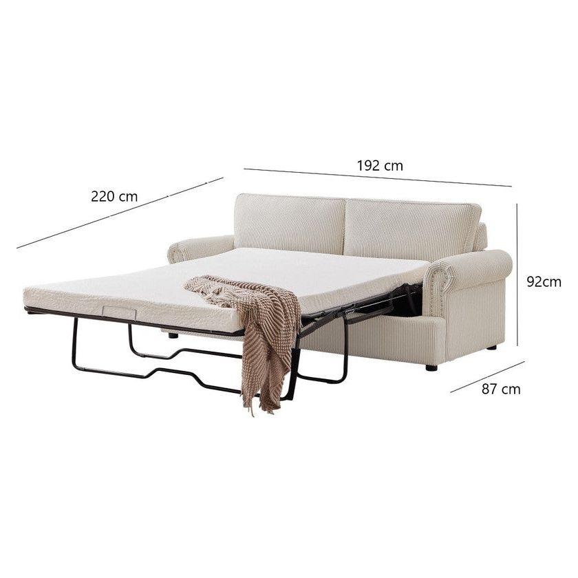 PHEBE 3 Seater Sofa bed with Separate Foam Mattress- Corduroy Cream