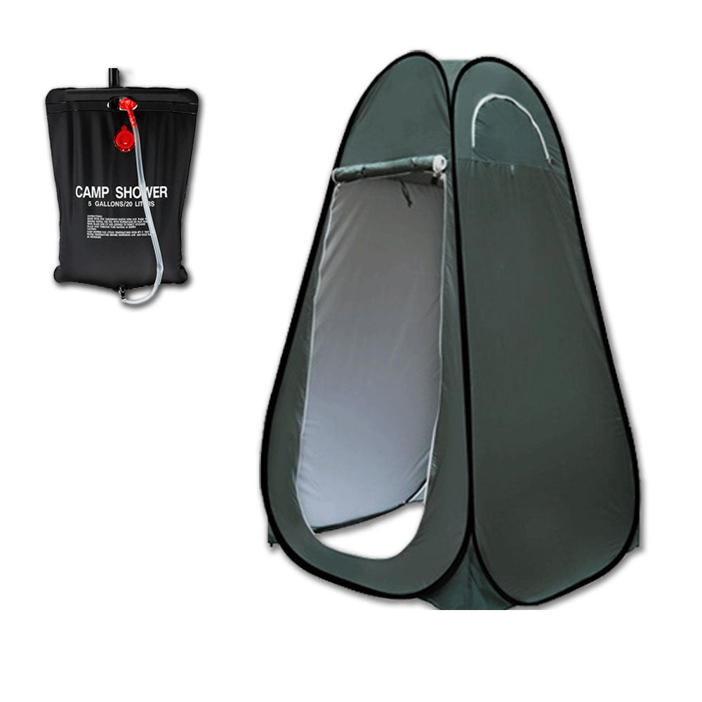 Pop Up Portable Privacy Shower room Tent &amp;20L Outdoor Camping Water Bag Camp Set - green