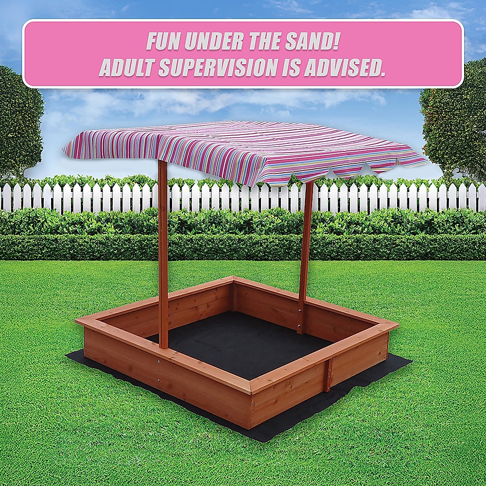 Kids Wooden Toy Sandpit with Adjustable Canopy