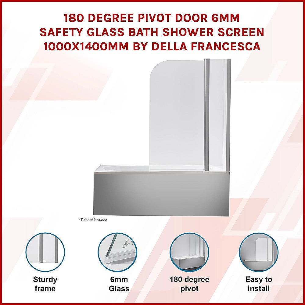 180 Degree Pivot Door 6mm Safety Glass Bath Shower Screen 1000x1400mm By Della Francesca
