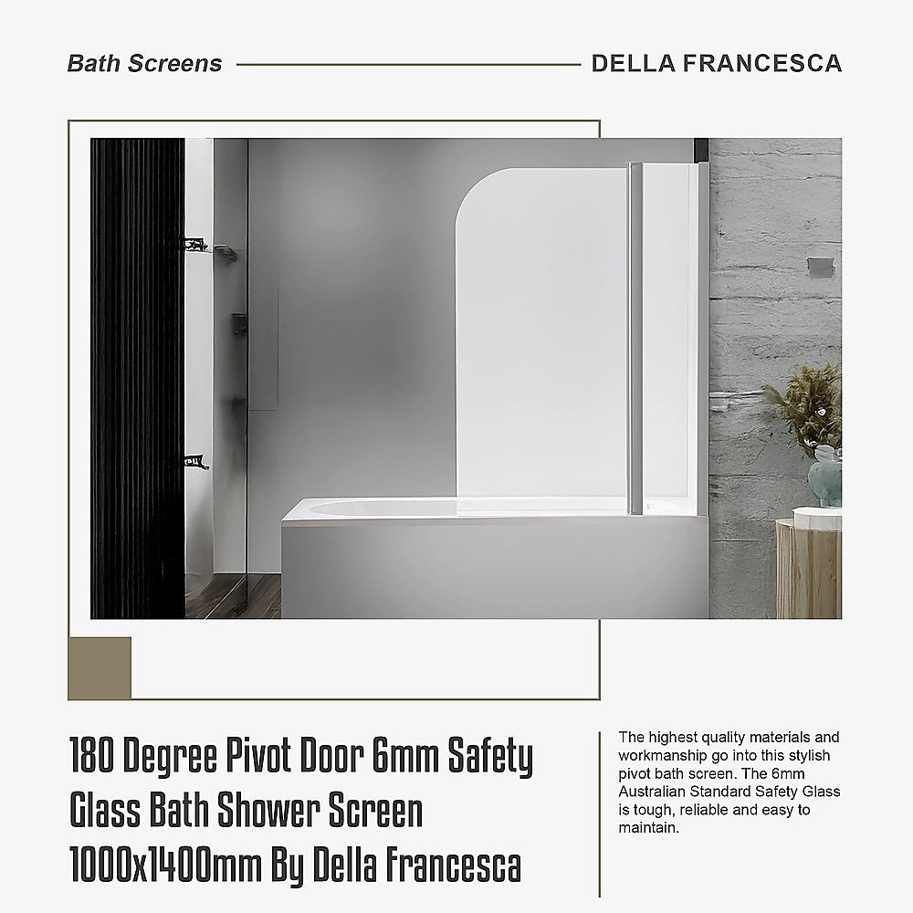 180 Degree Pivot Door 6mm Safety Glass Bath Shower Screen 1000x1400mm By Della Francesca