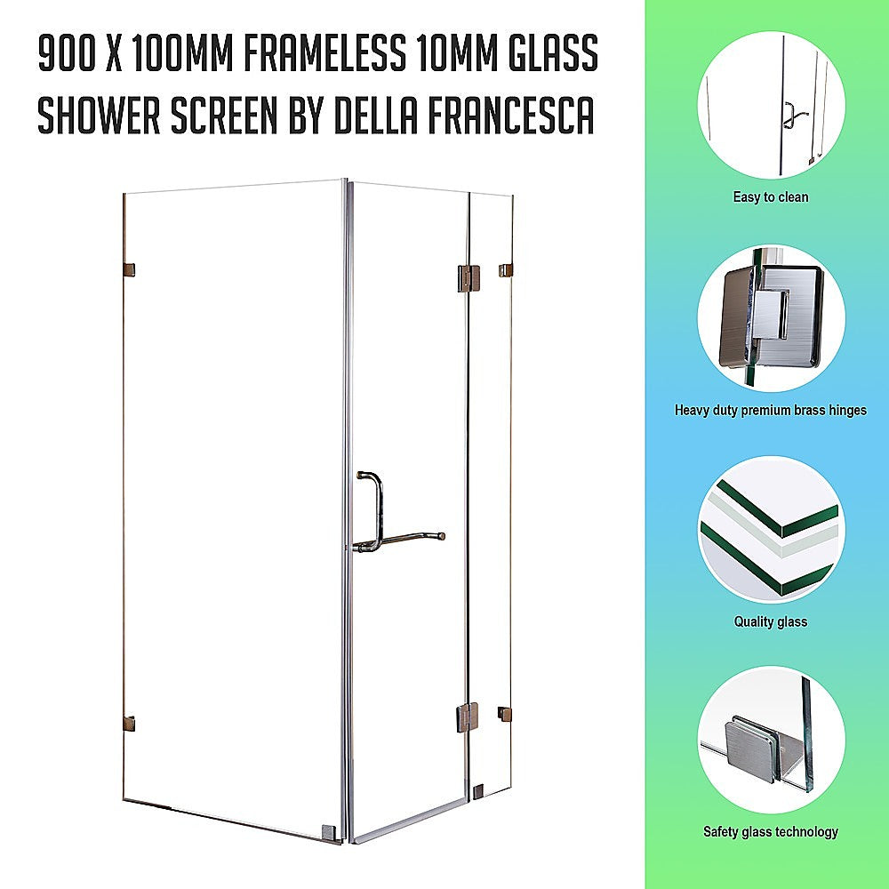 900 x 100mm Frameless 10mm Glass Shower Screen By Della Francesca