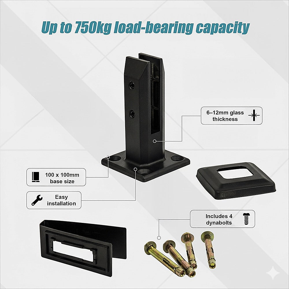 Balustrade Black Glass Clamp 304 Stainless Spigot Pool Fencing Fence