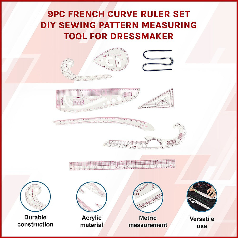 9pc French Curve Ruler Set DIY Sewing Pattern Measuring Tool for Dressmaker