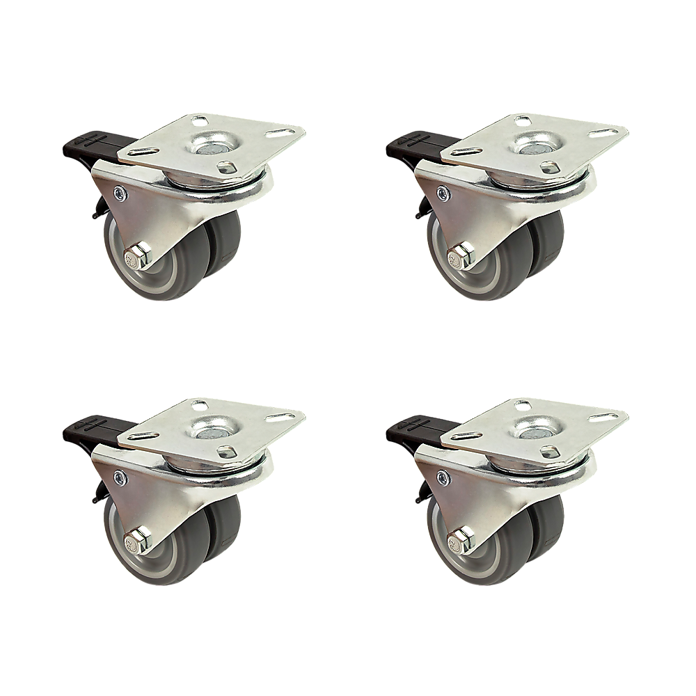4 x 2&quot; Heavy Duty Swivel Double Wide Castor Wheels Trolley 50mm Furniture Rubber With Brake