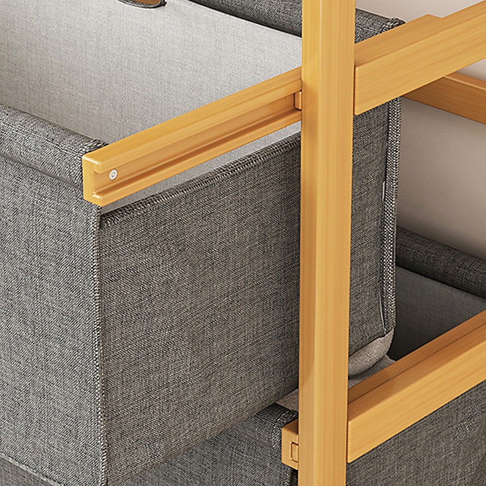 Bamboo Shelf with Storage Hamper – Wooden Organiser with Three-Set Rack Removable Laundry Bags