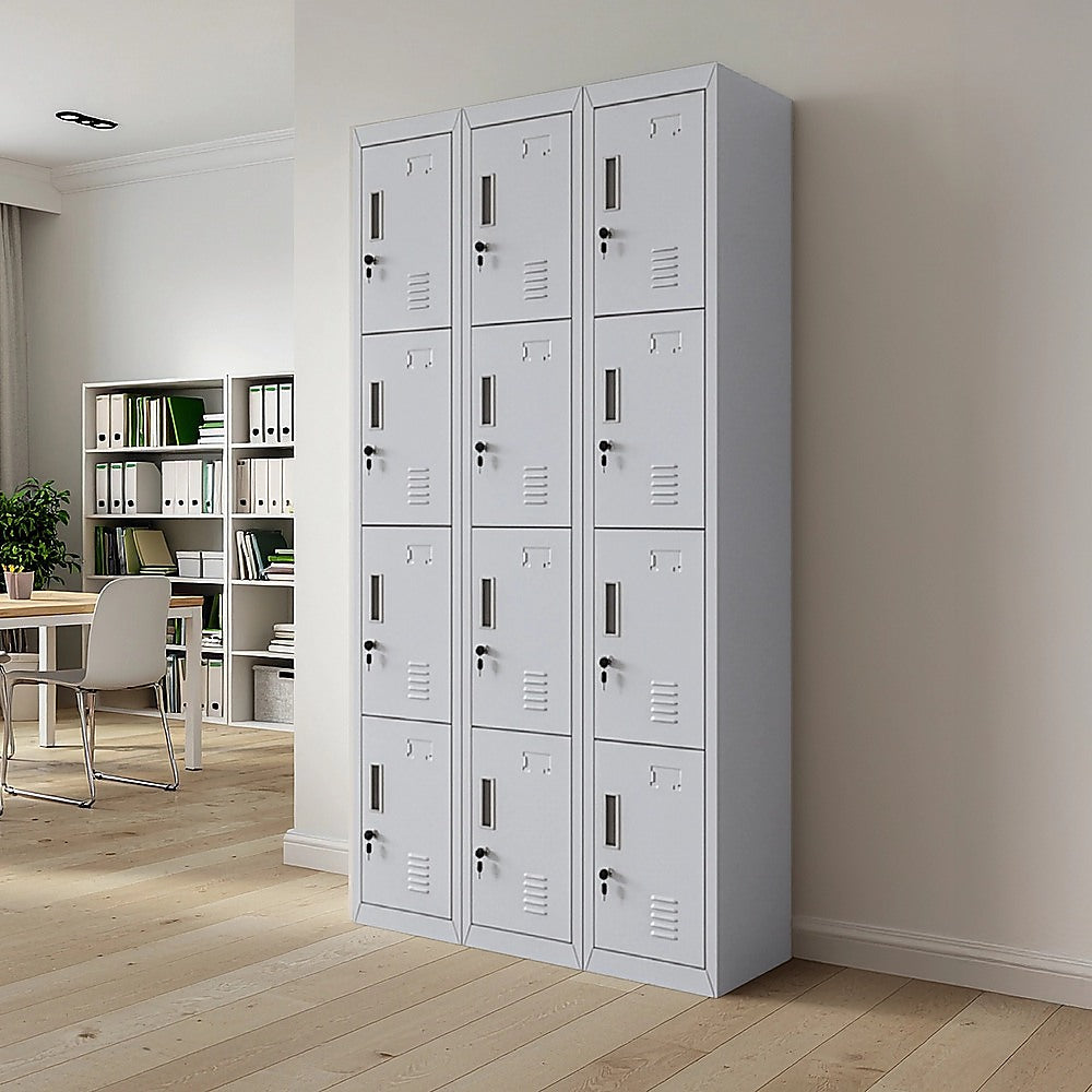 12-Door Locker for Office Gym Shed School Home Storage - Standard Lock with Keys